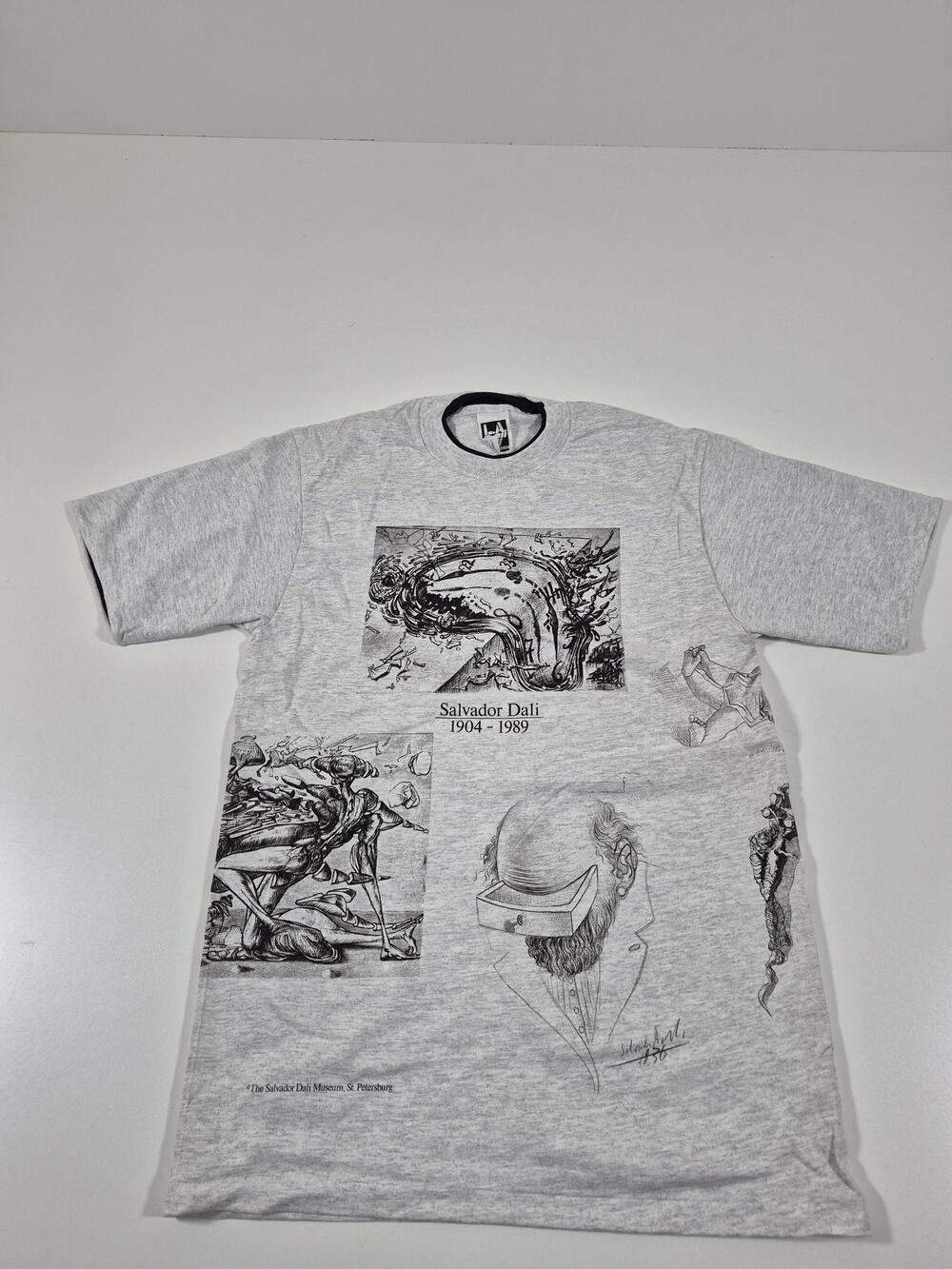 Vintage Salvador Dali Art Shirt Mens Medium Gray Museum Graphic Tee Made USA AOP